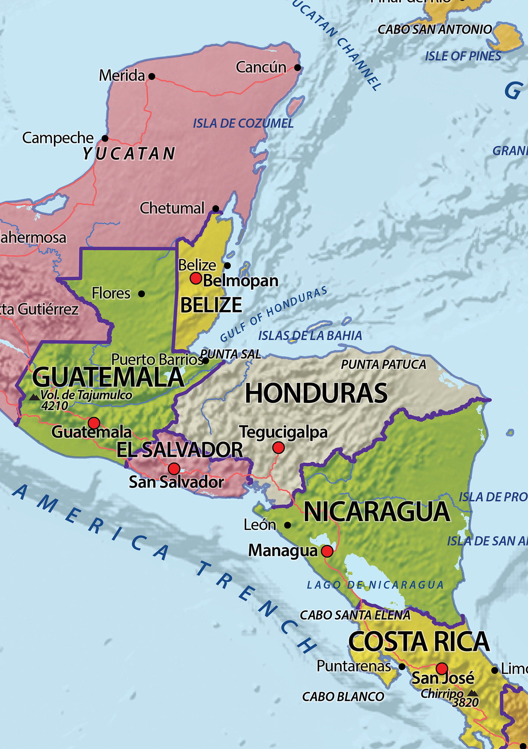 Physical Map Of Central America