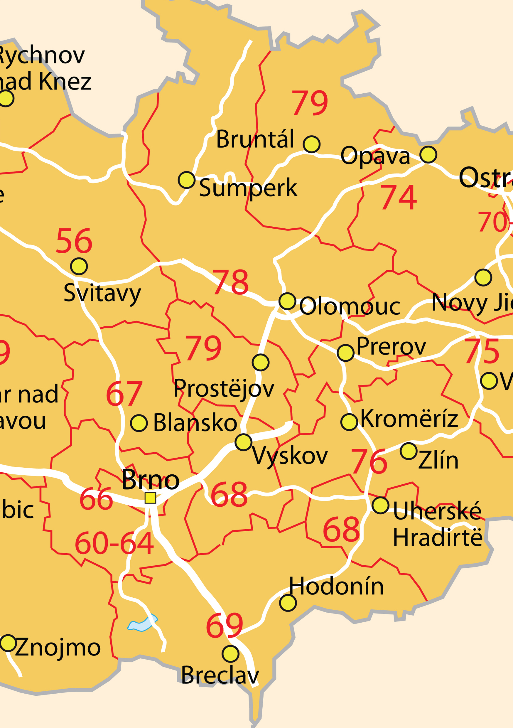 Czech Republic Zip Code Map Digital Postcode Map Czech Republic 2-Digit 76 | The World Of Maps.com