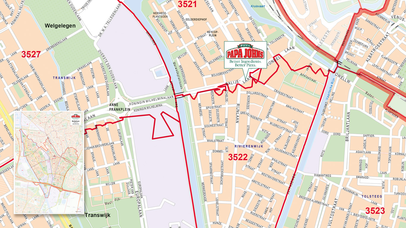 Papa John's Delivery Area in Utrecht, the Netherlands