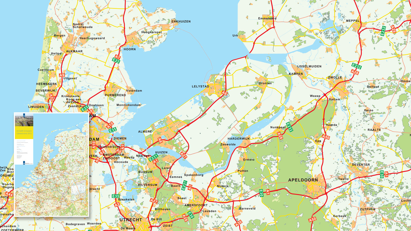 New construction on a highway in the Netherlands, depicted on to a paper map.