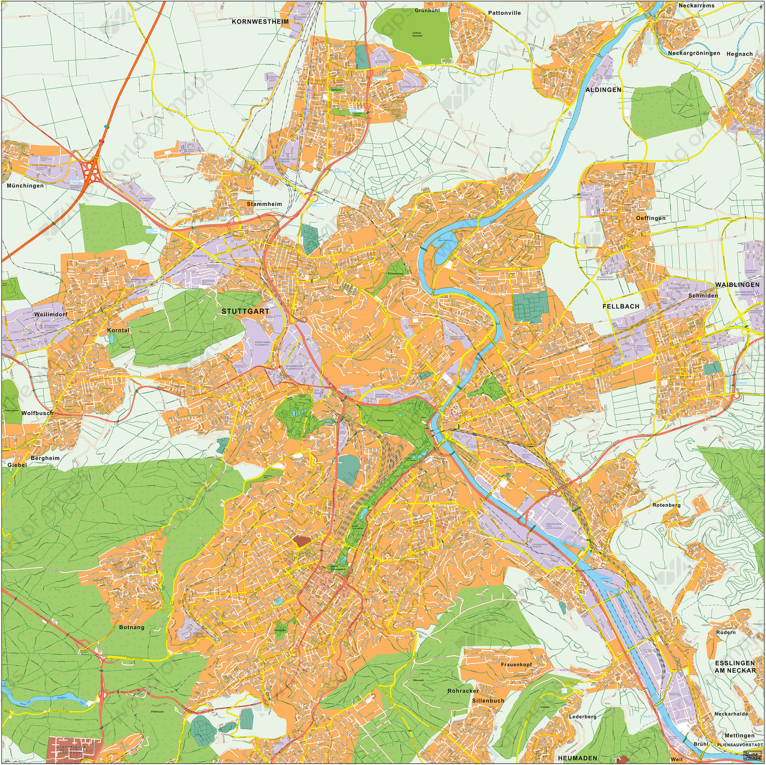 Digital City Map Stuttgart 140 The World Of Maps Com