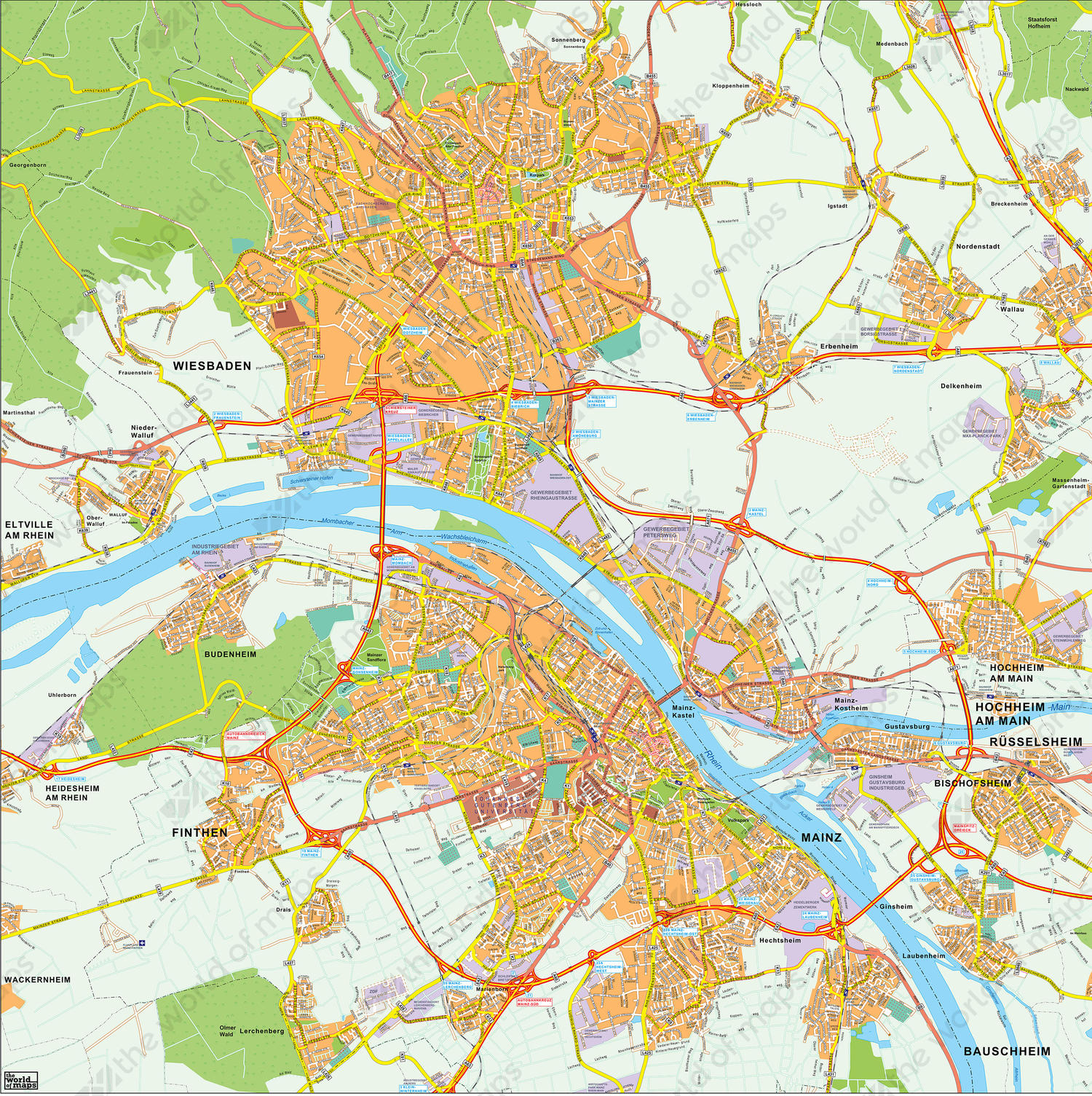 Digital City Map Wiesbaden Mainz 177 The World Of Maps Com