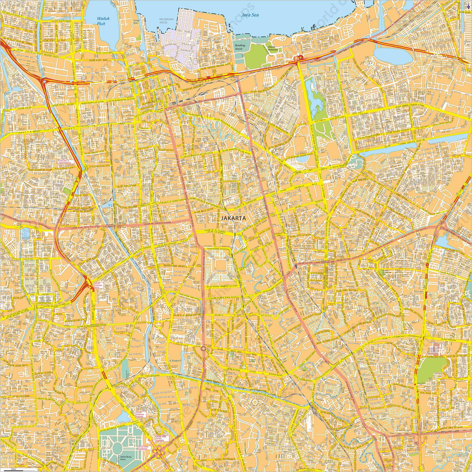 rol barrière mixer Digital City Map Jakarta 770 | The World of Maps.com