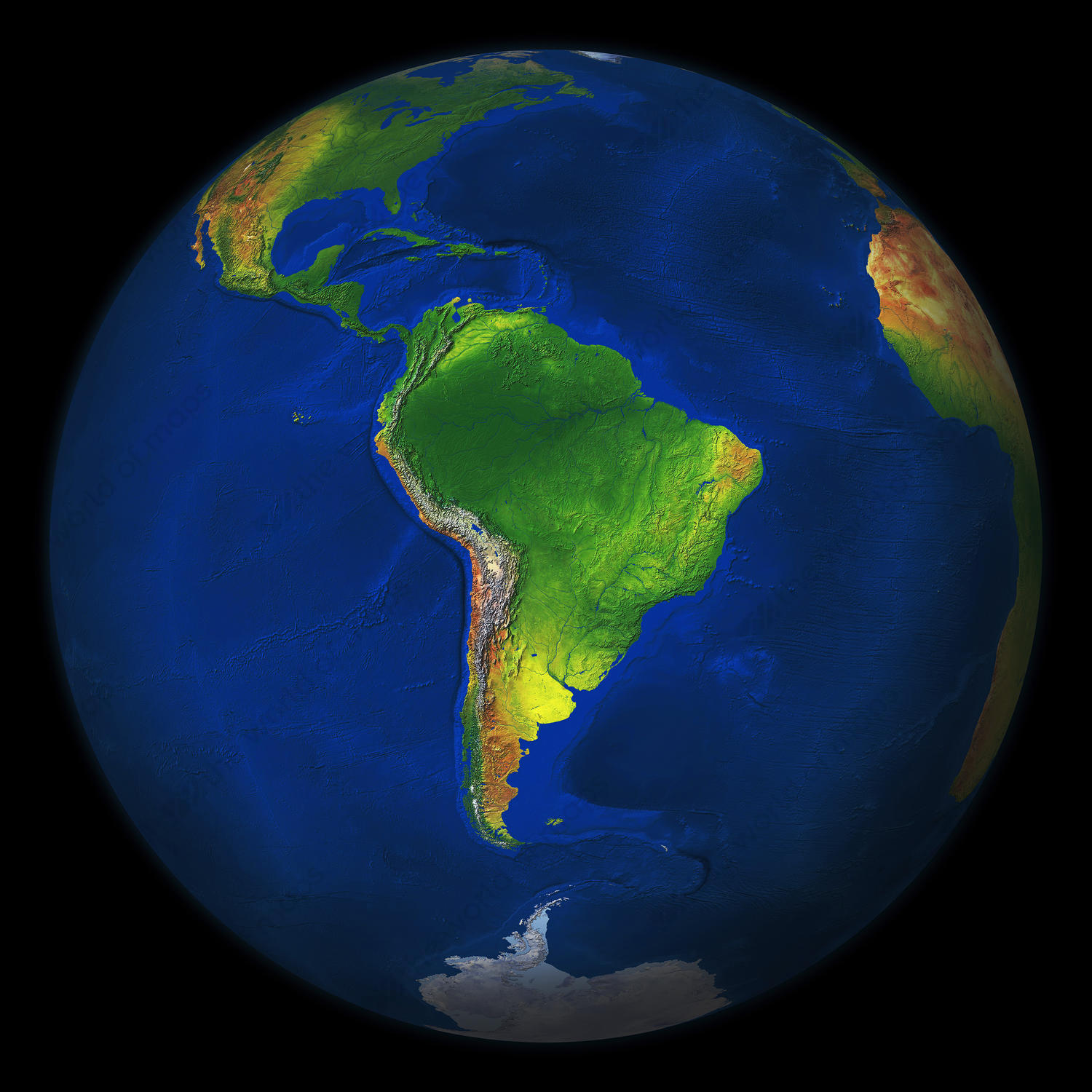 Digital world globe image of South America 549