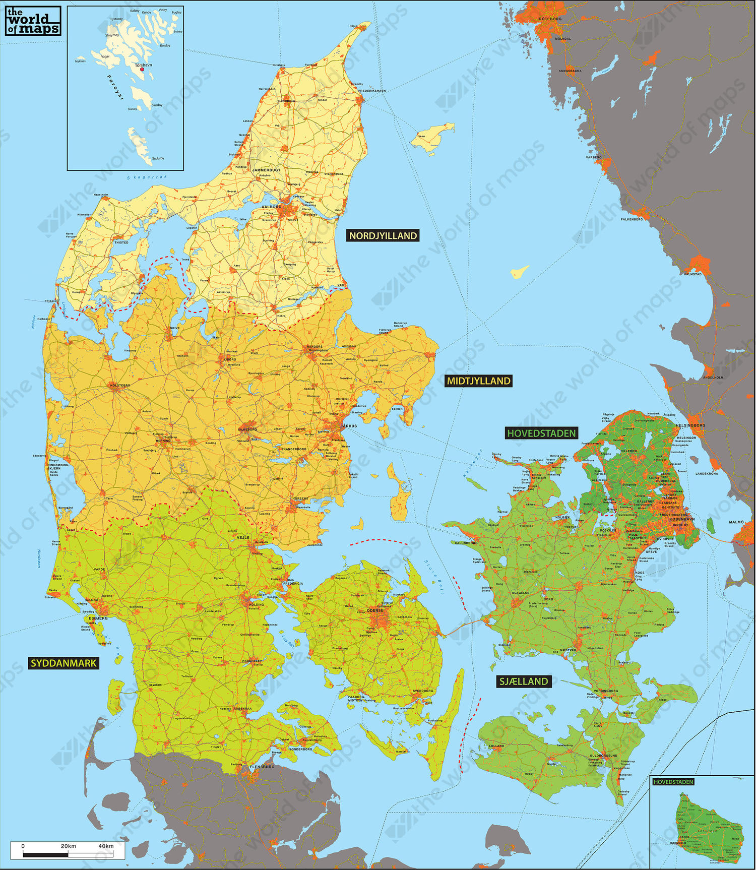 Digital region map Denmark