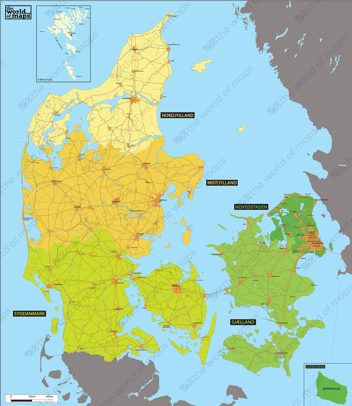Digital basic region map Denmark