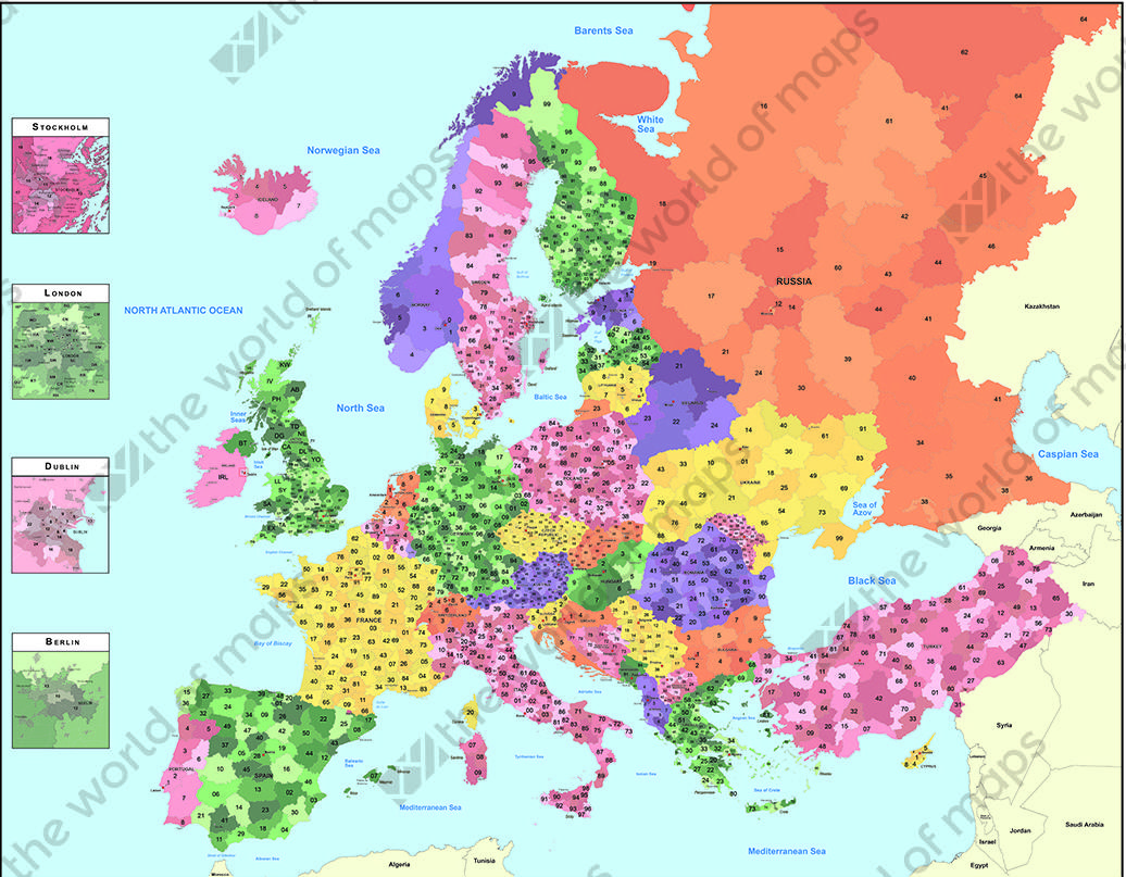 Digital postcode map Europe 