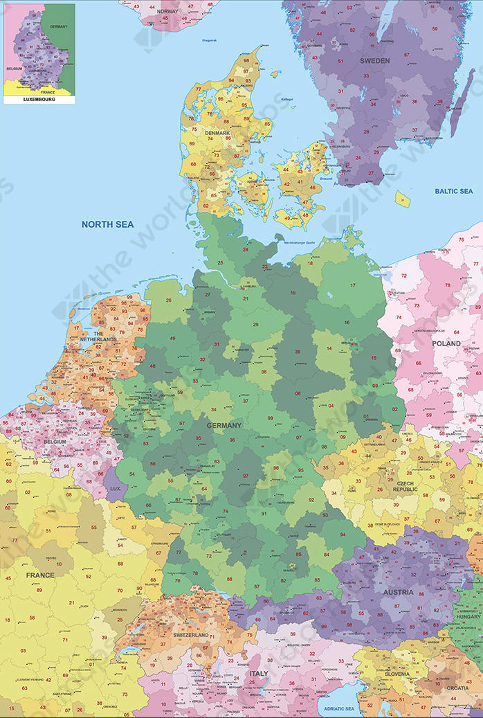 Digital ZIP code map Central Europe