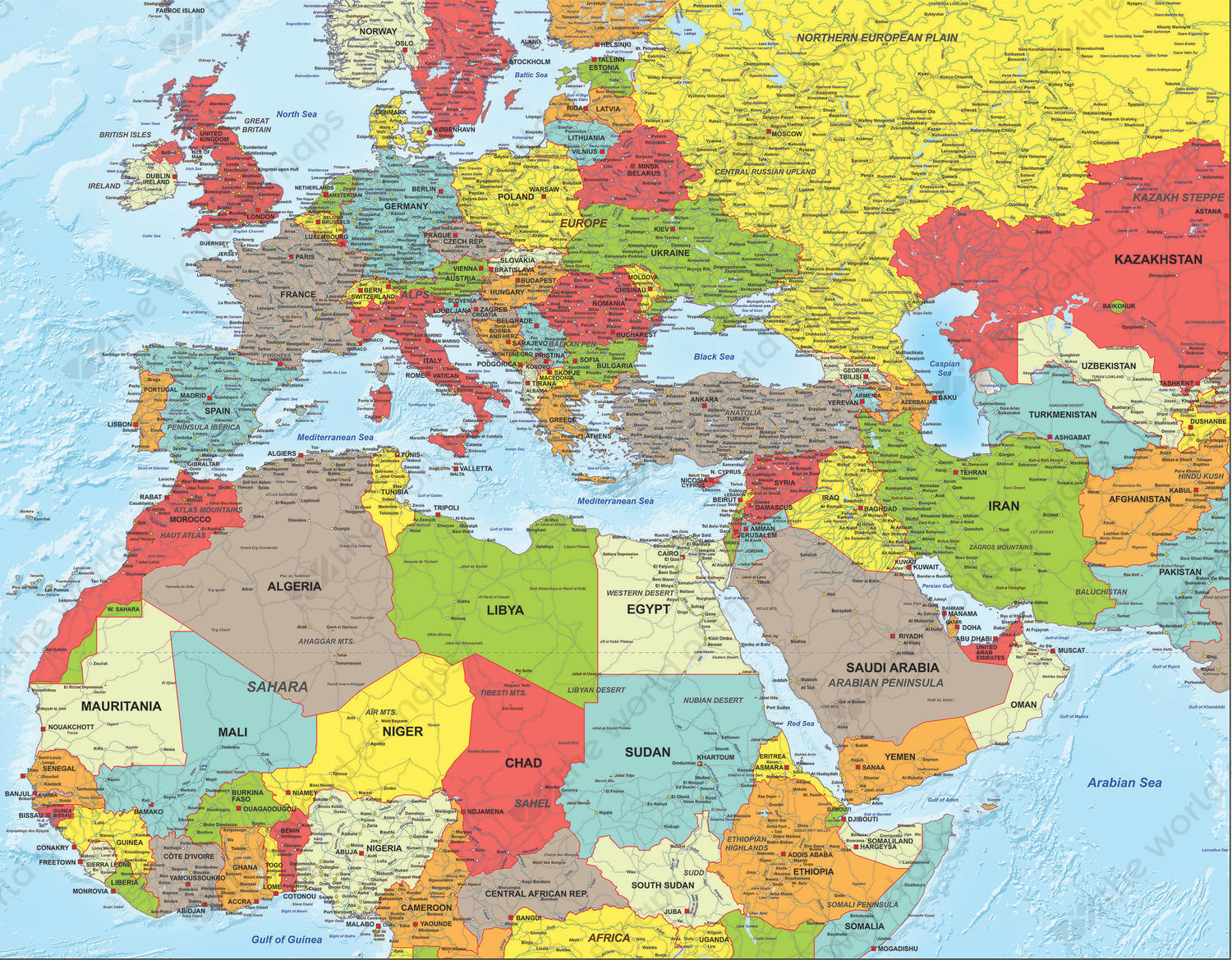 map of europe africa and middle east Digital Political Map North Africa Middle East And Europe 1317 map of europe africa and middle east