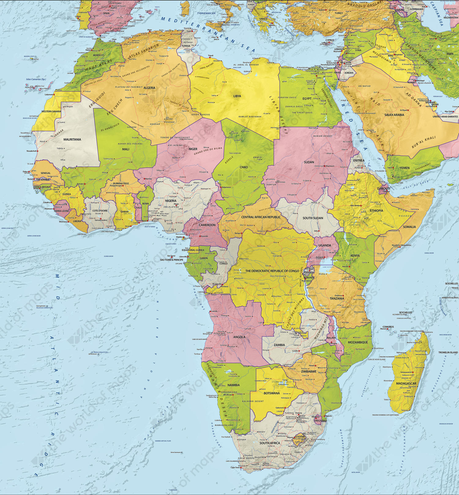 Digital map Africa with relief Digital map Africa with relief