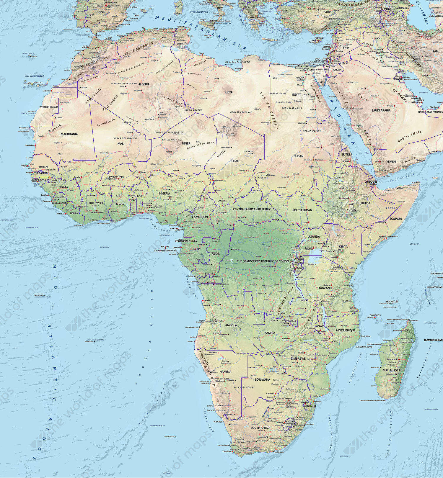 Digital map Africa physical