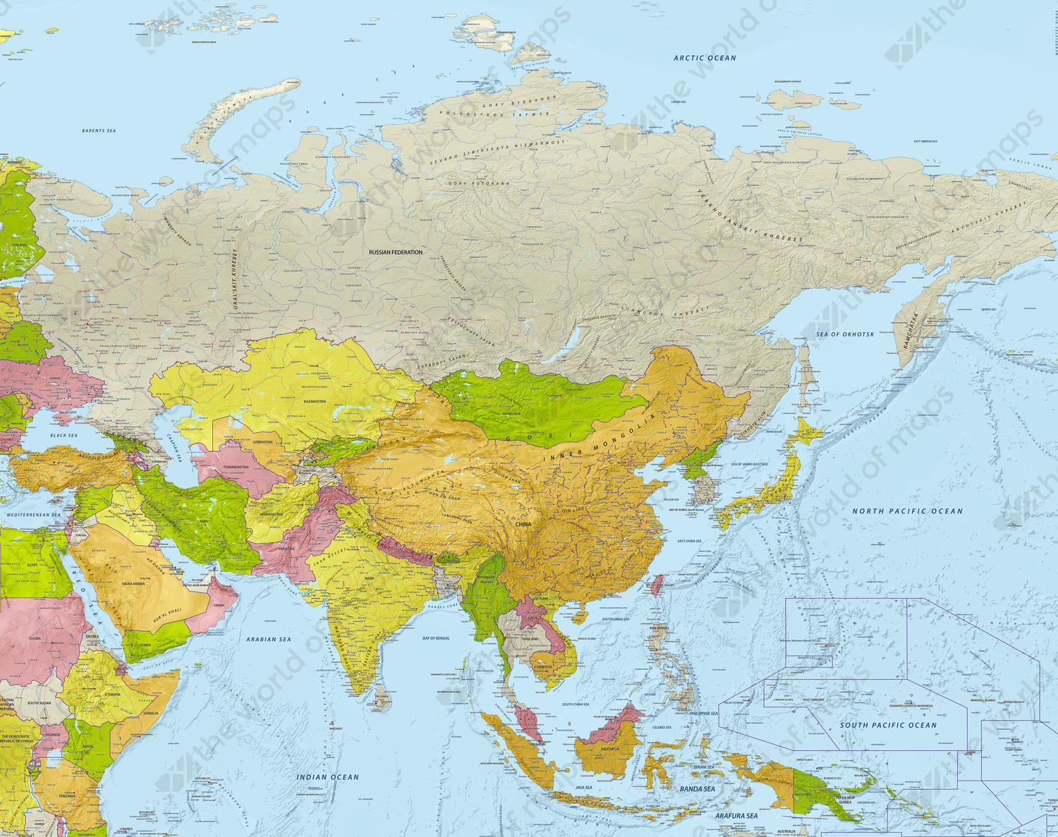 Digital map Asia with relief