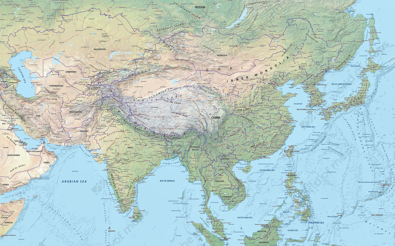 Digital map Central Asia physical