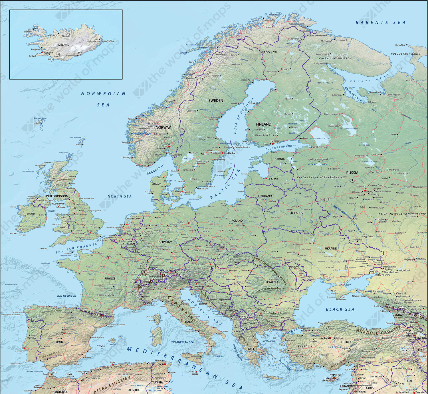 digital map europe physical