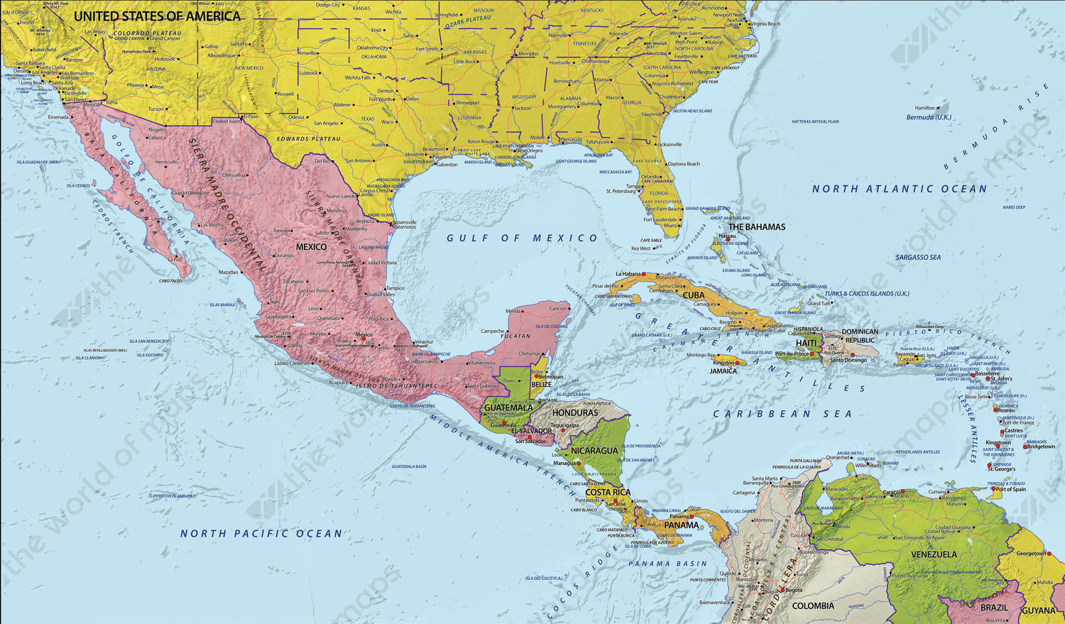 Digital map Central America with relief Digital map Central America with relief