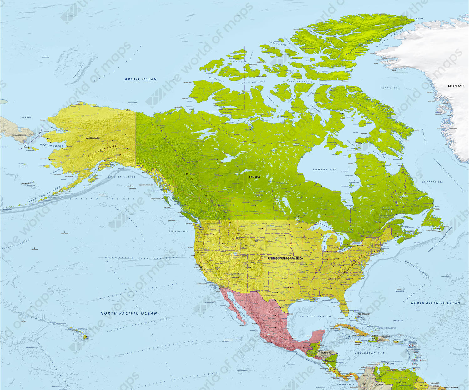 Digital map North America with relief