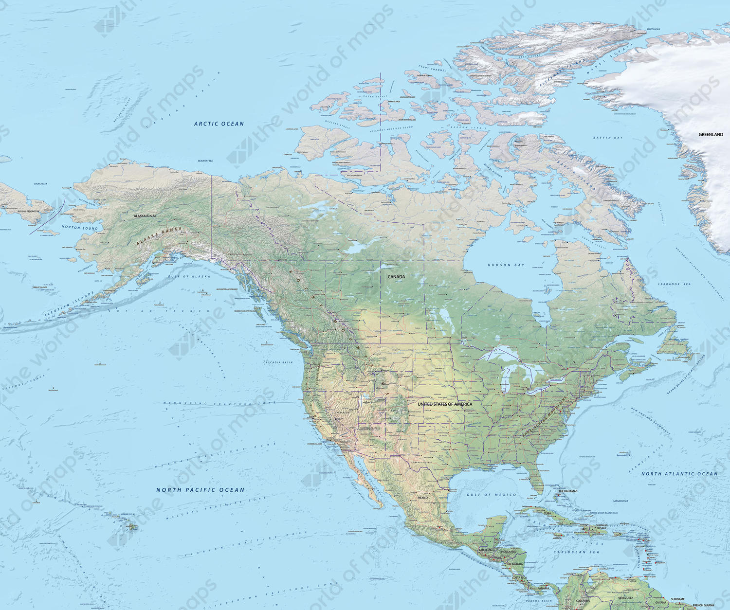 Digital Map North America Physical 625 | The World of Maps.com