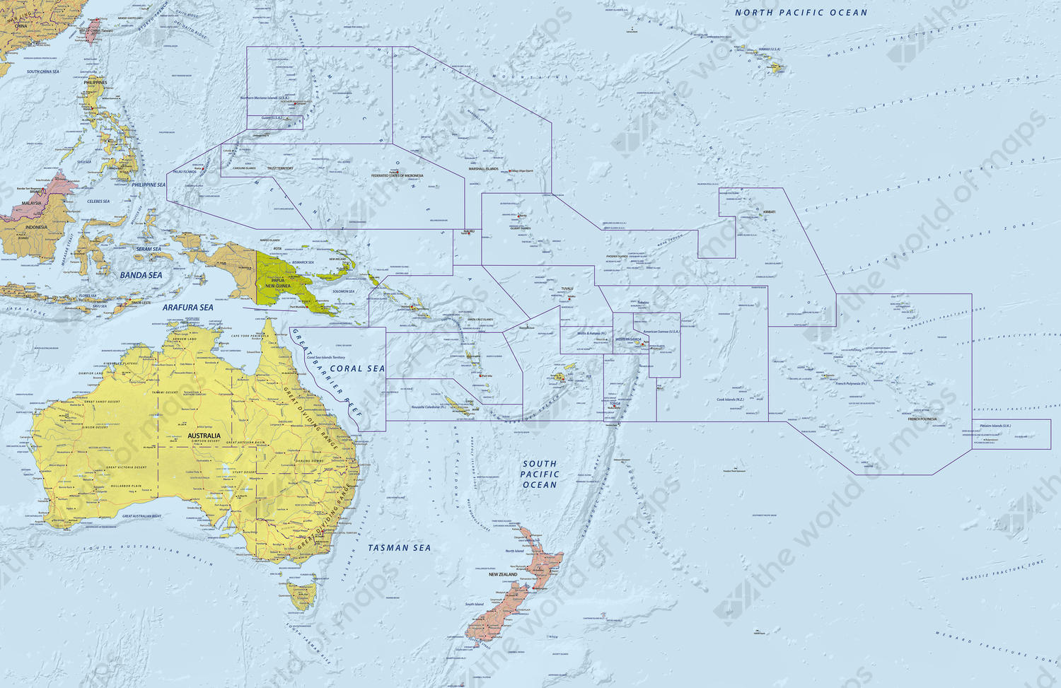 Digital map Oceania with relief