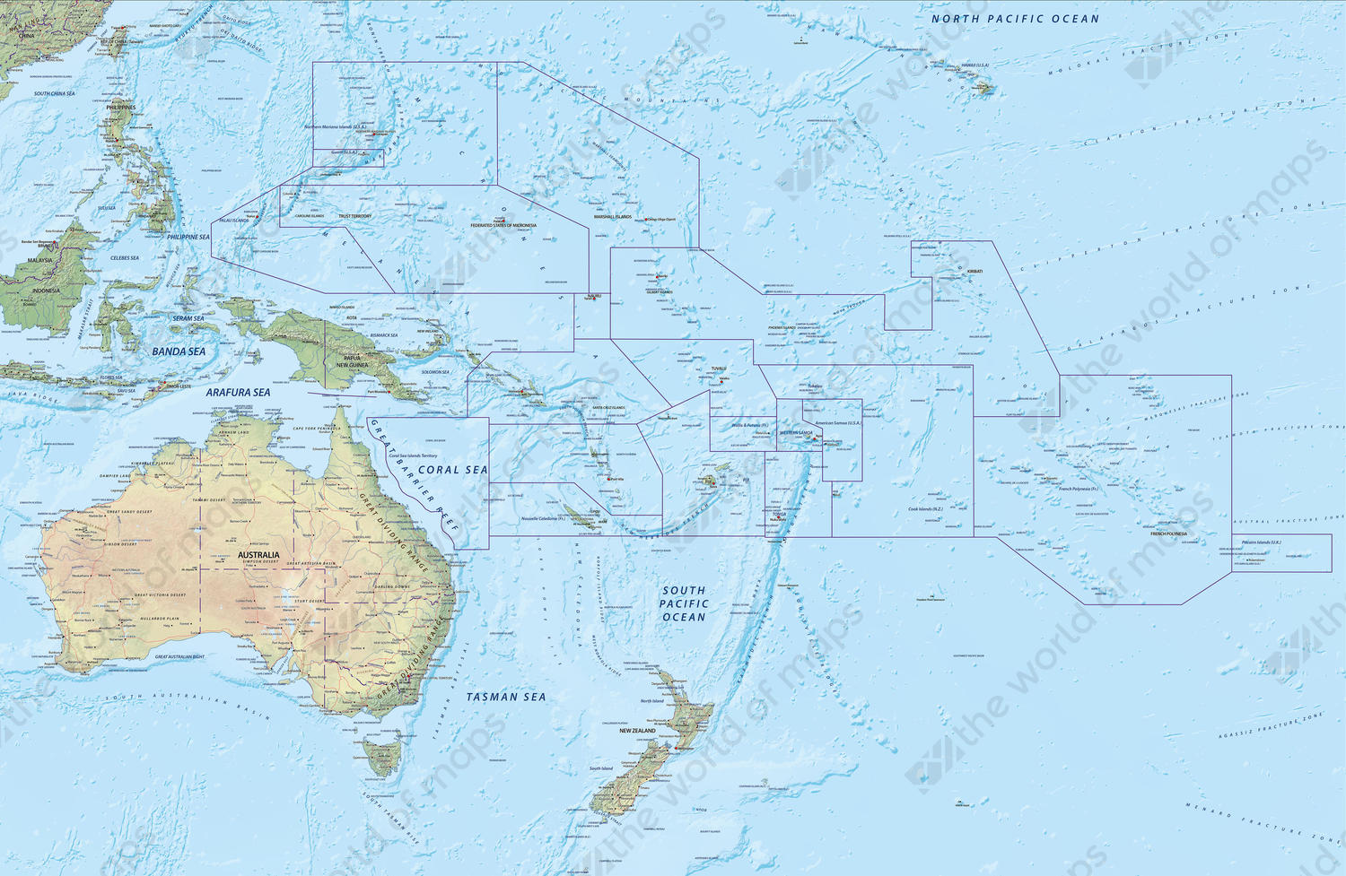 Digital map Oceania physical