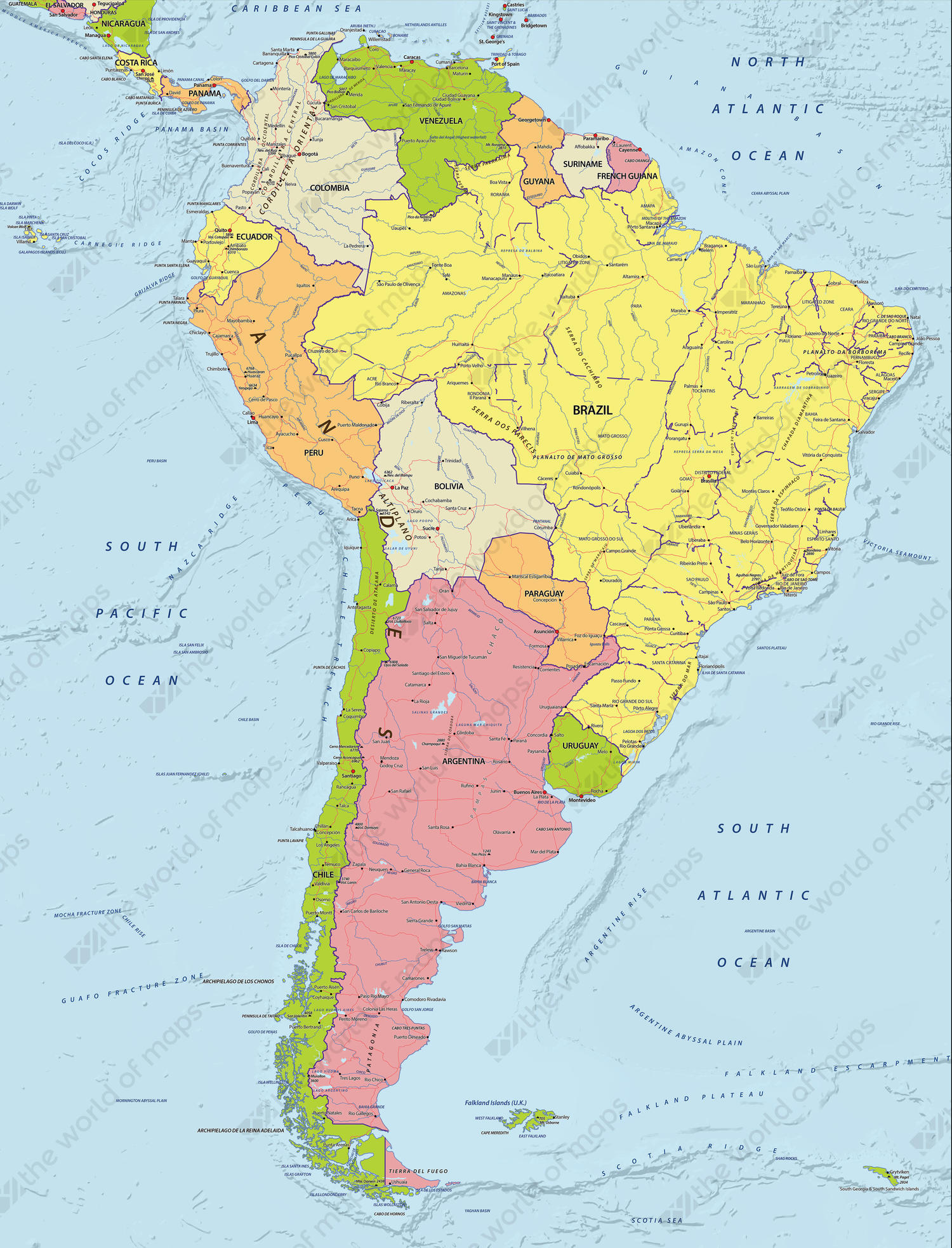 Digital map South America political