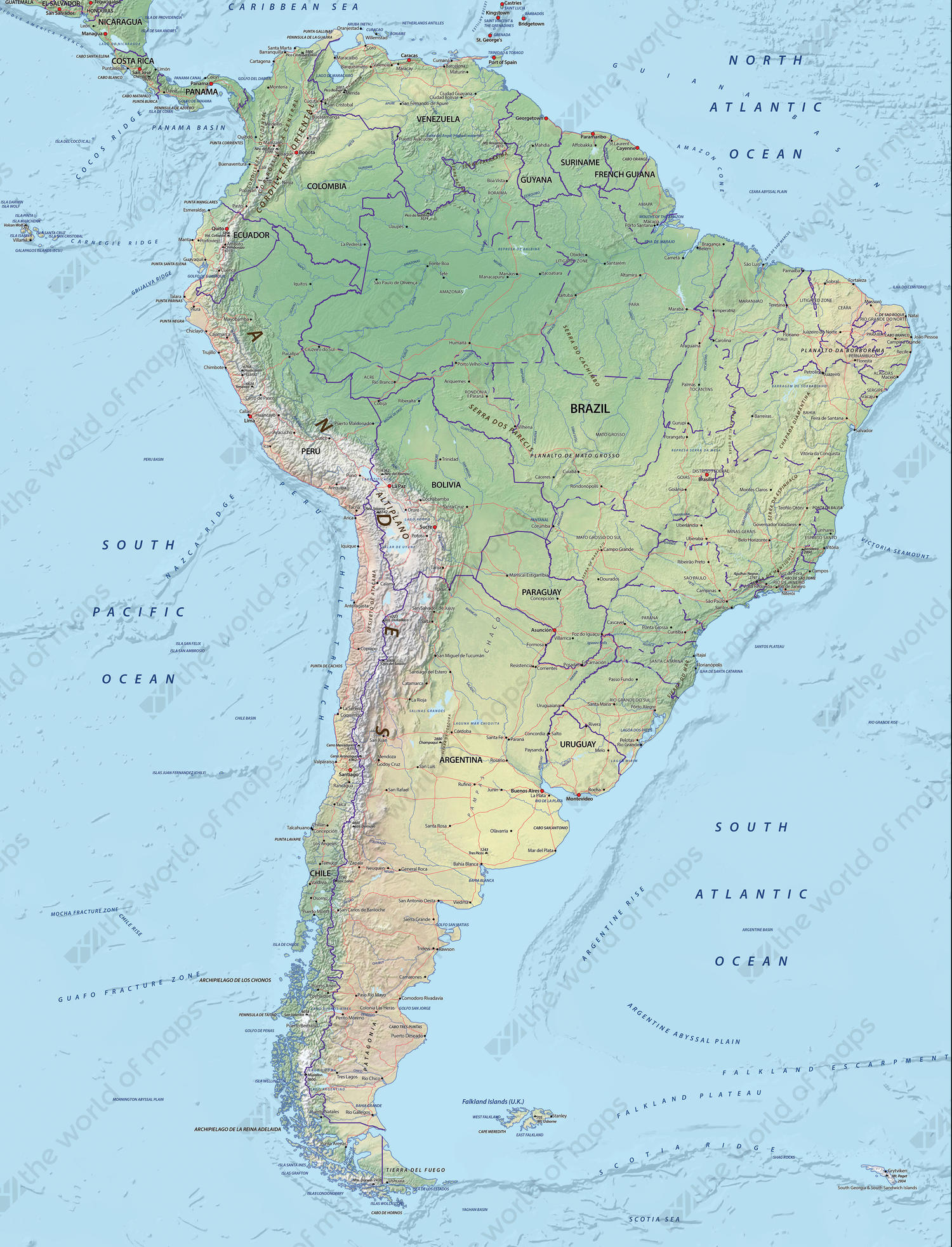 Digital map South America physical