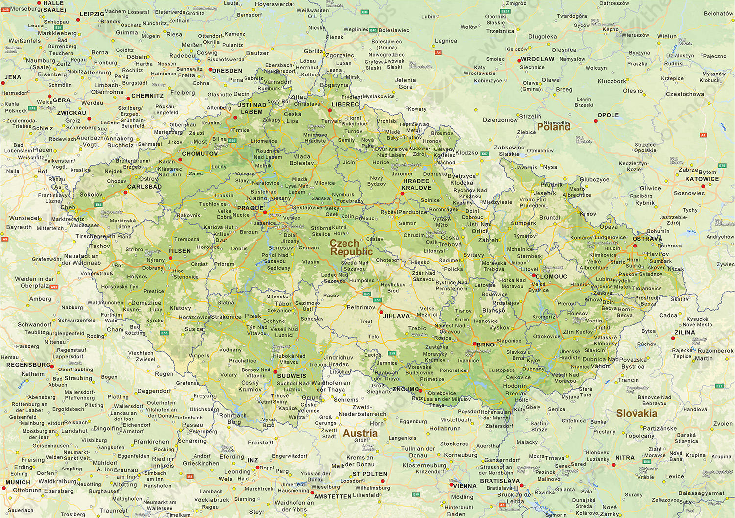 Digital physical map of Czech Republik Digital physical map of Czech Republik
