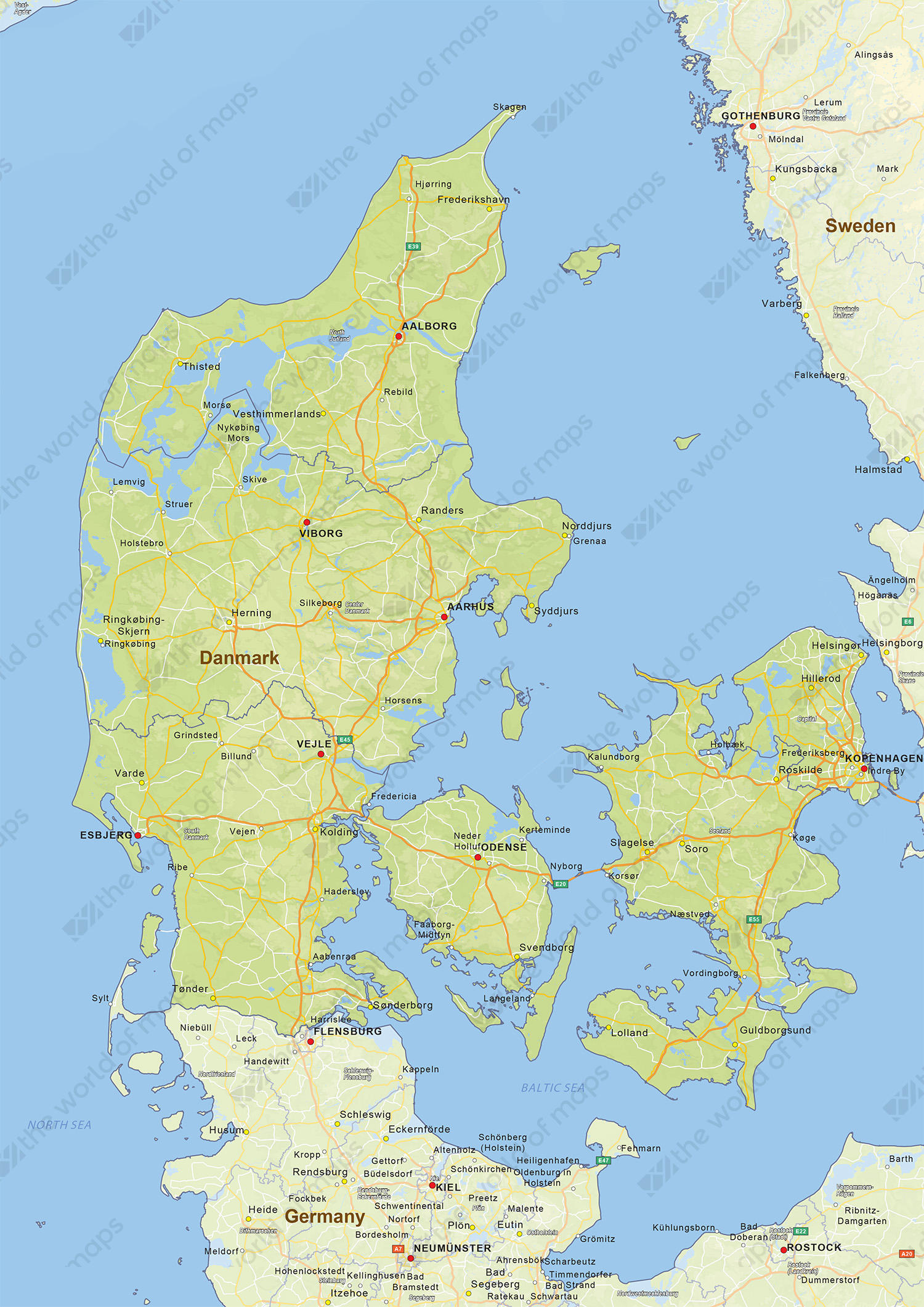 Digital physical map of Denmark