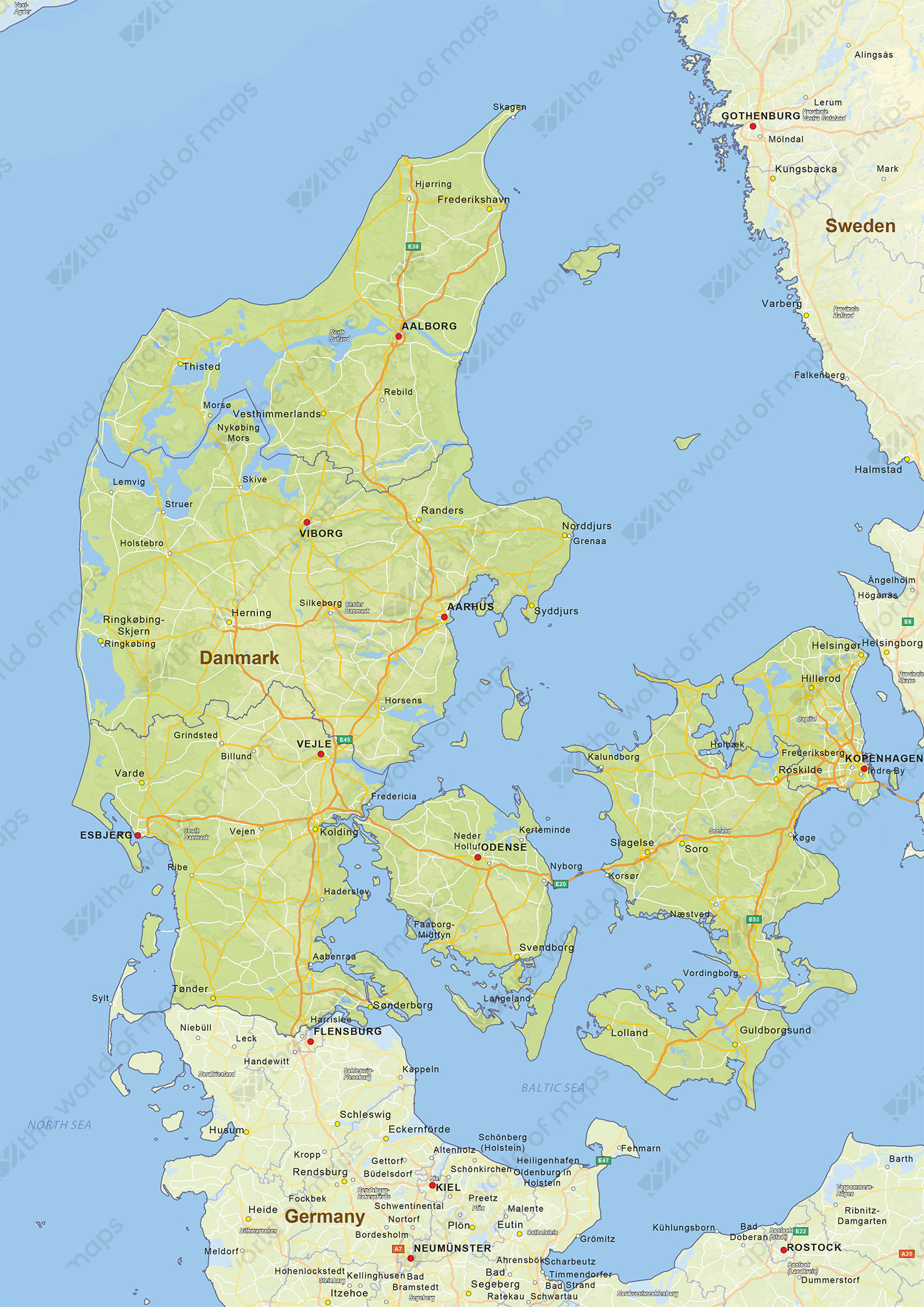 Digital physical map of Denmark Digital physical map of Denmark