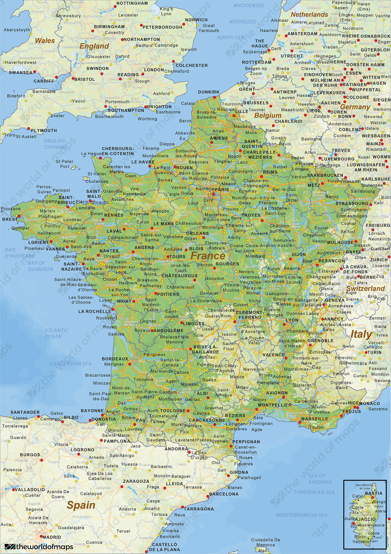 Digital physical map of France