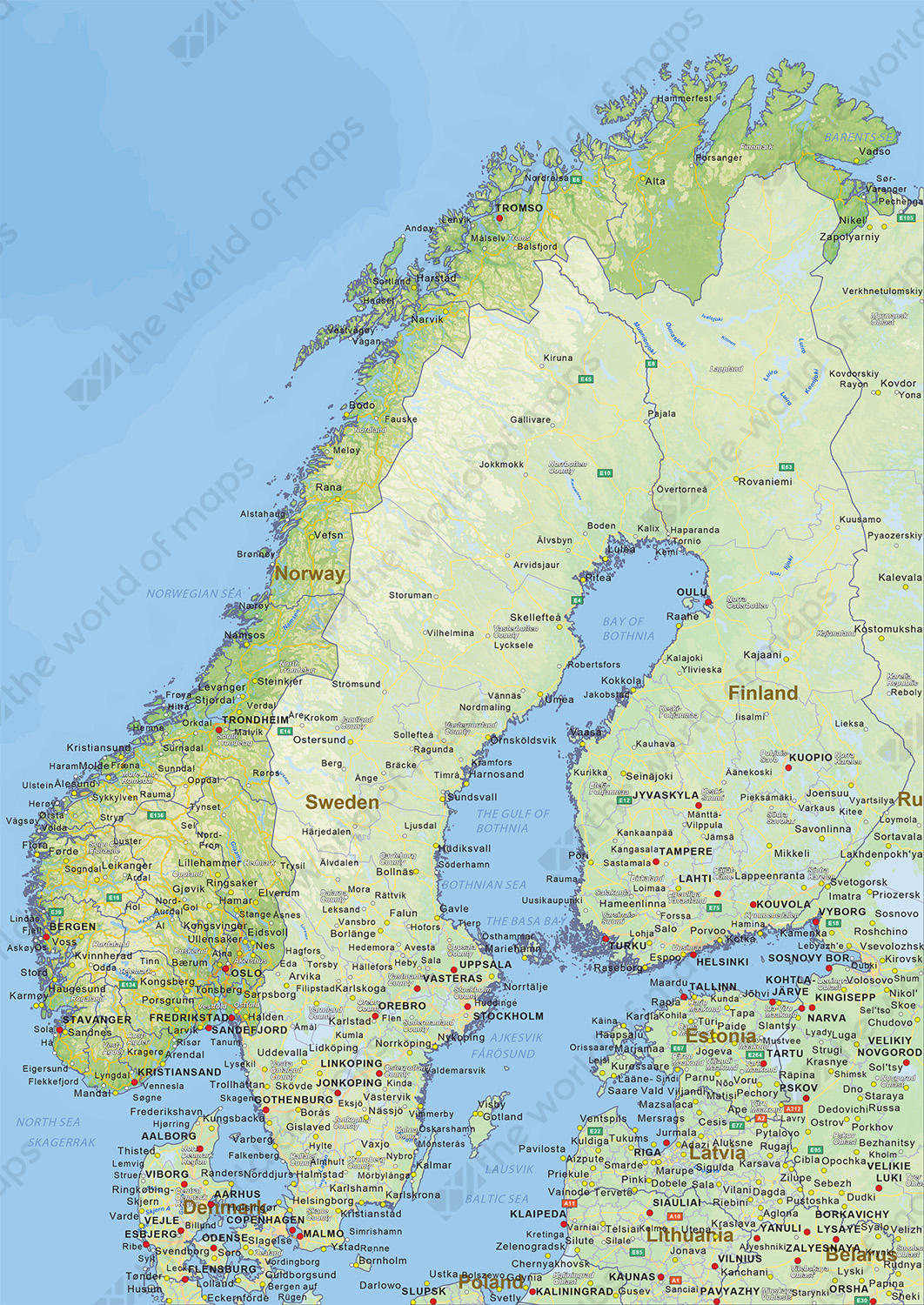 Digital physical map of Norway 