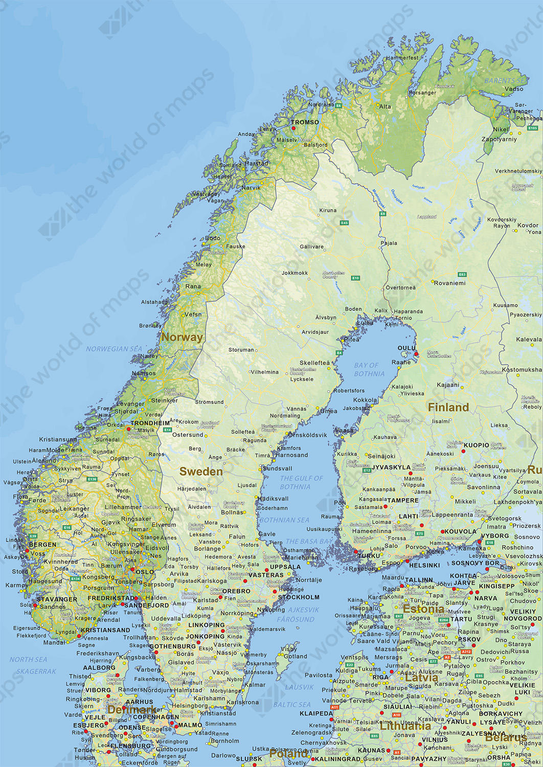 Digital Physical Map Of Norway 1453 The World Of Maps Com