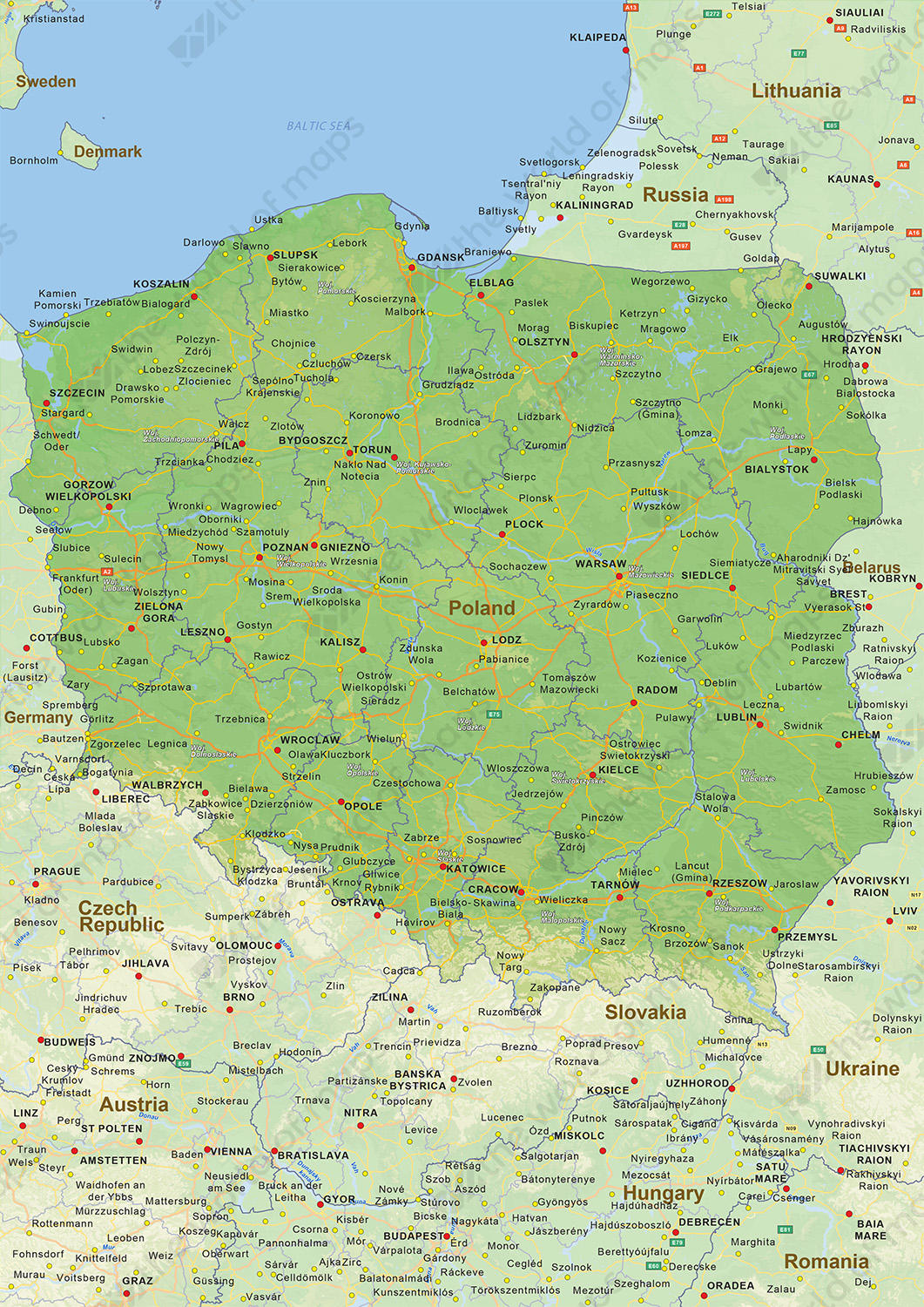 Digital physical map of Poland 1457 | The World of Maps.com