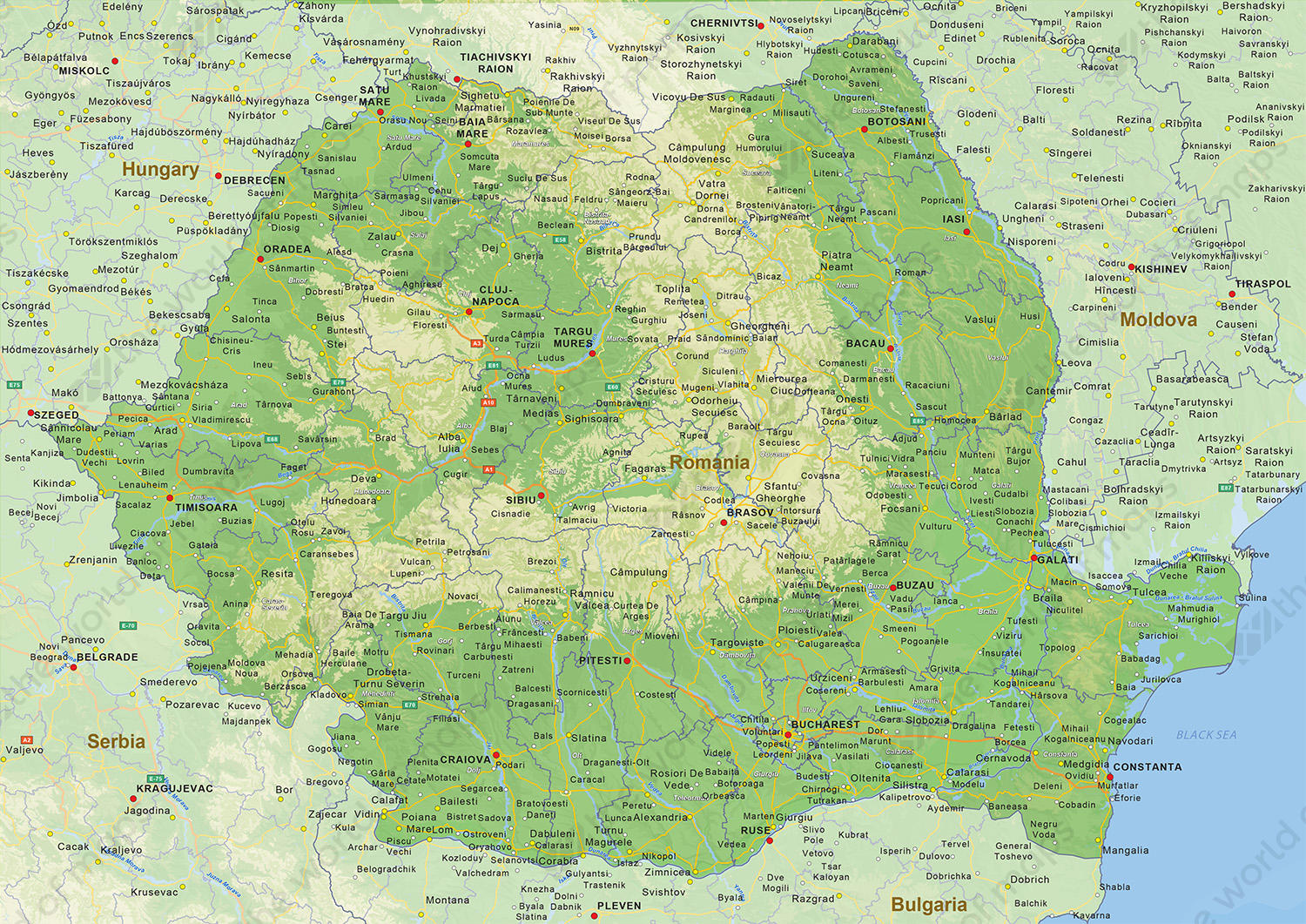 Digital physical map of Romania Digital physical map of Romania