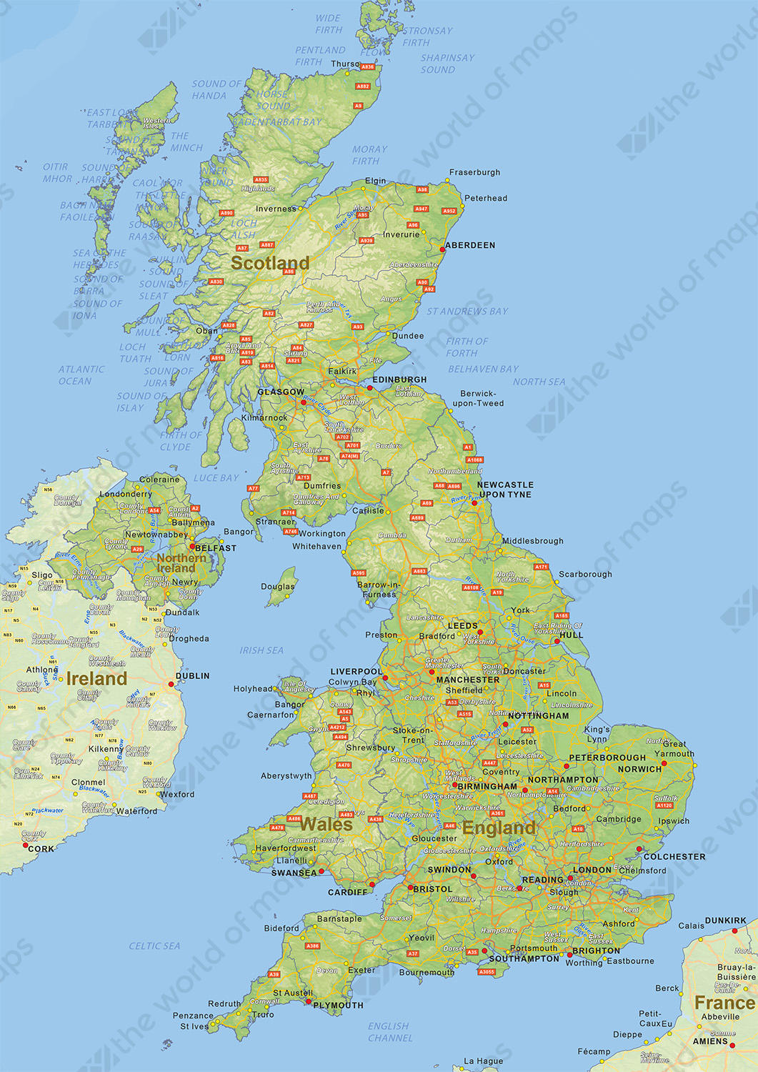 Digital physical map of United Kingdom