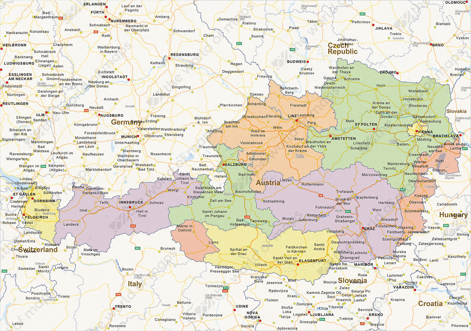 Digital politcal map of Austria 