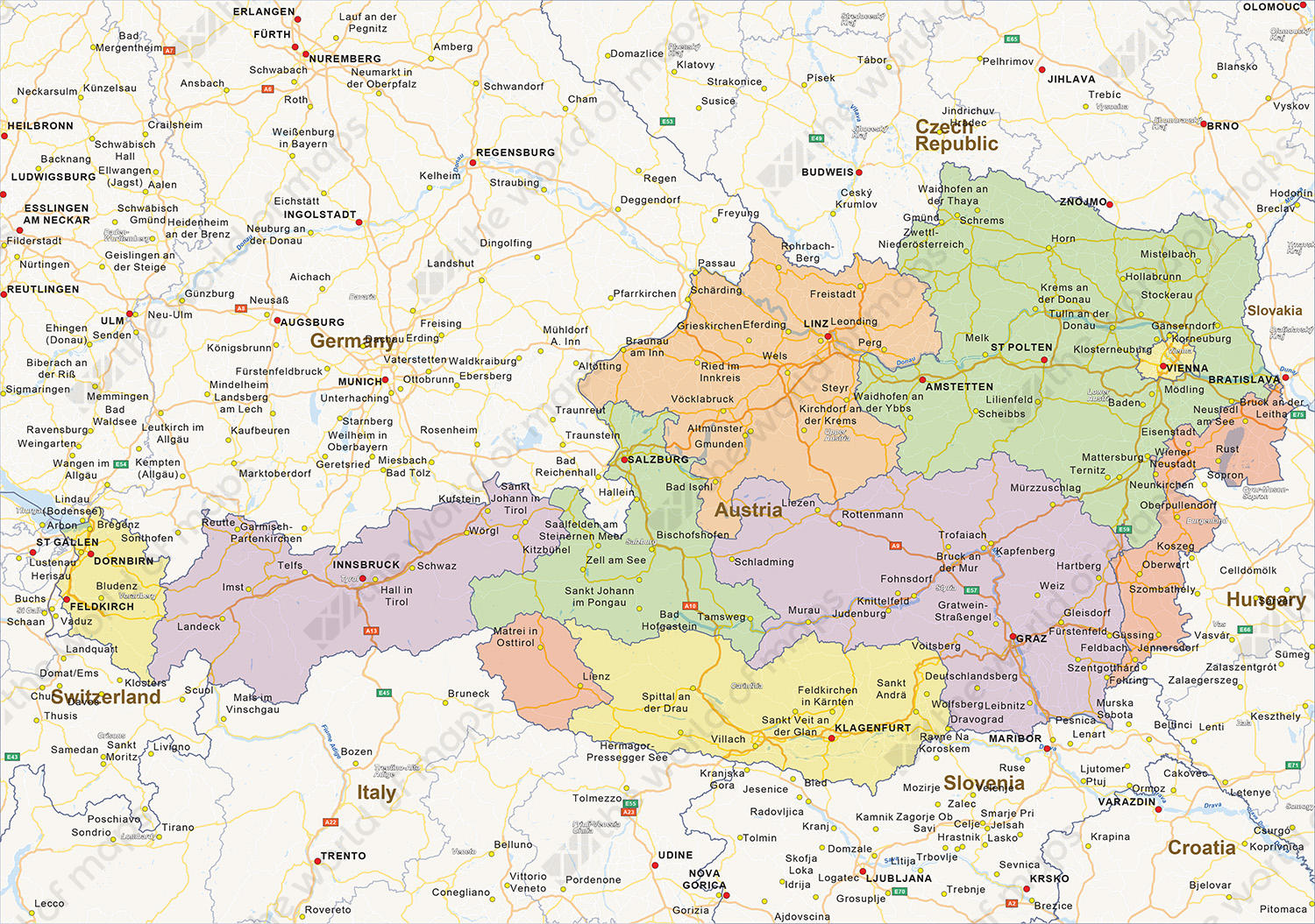 Digital politcal map of Austria Digital politcal map of Austria