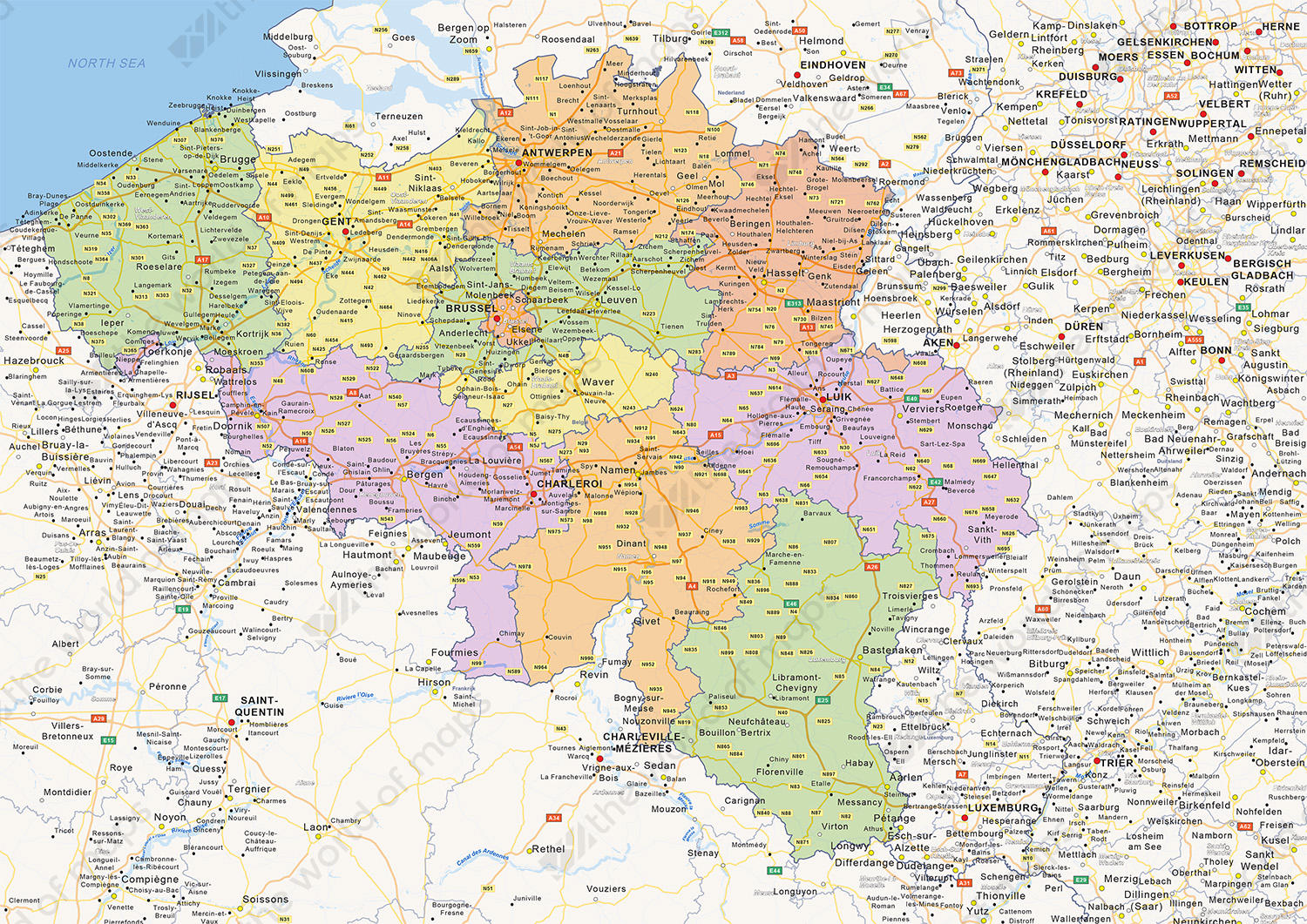 Digital political map of Belgium