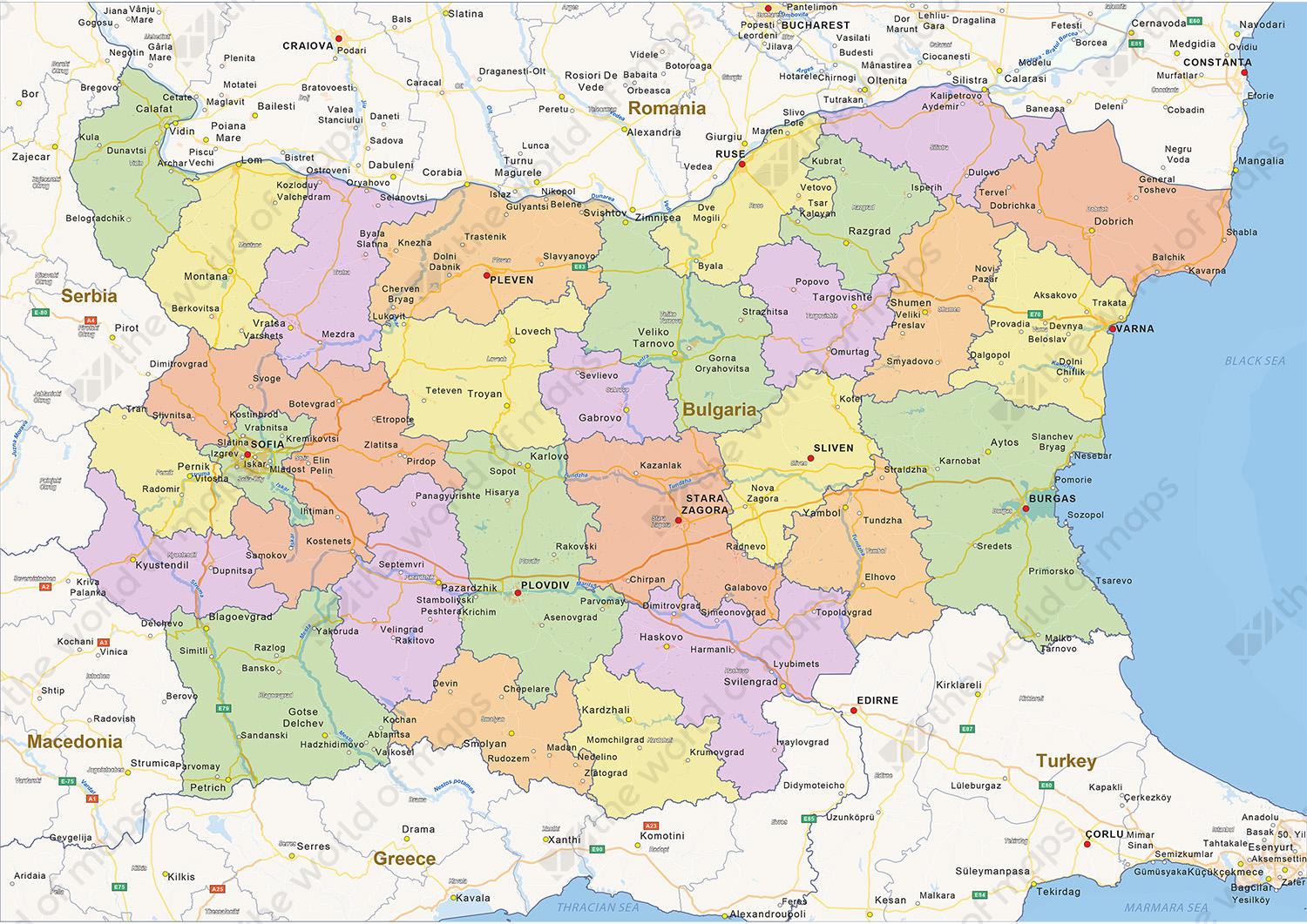 Digital political map of Bulgaria