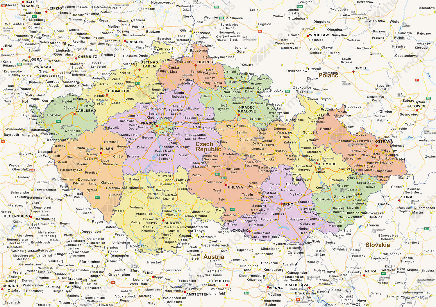 Digital physical map of Czech Republik 