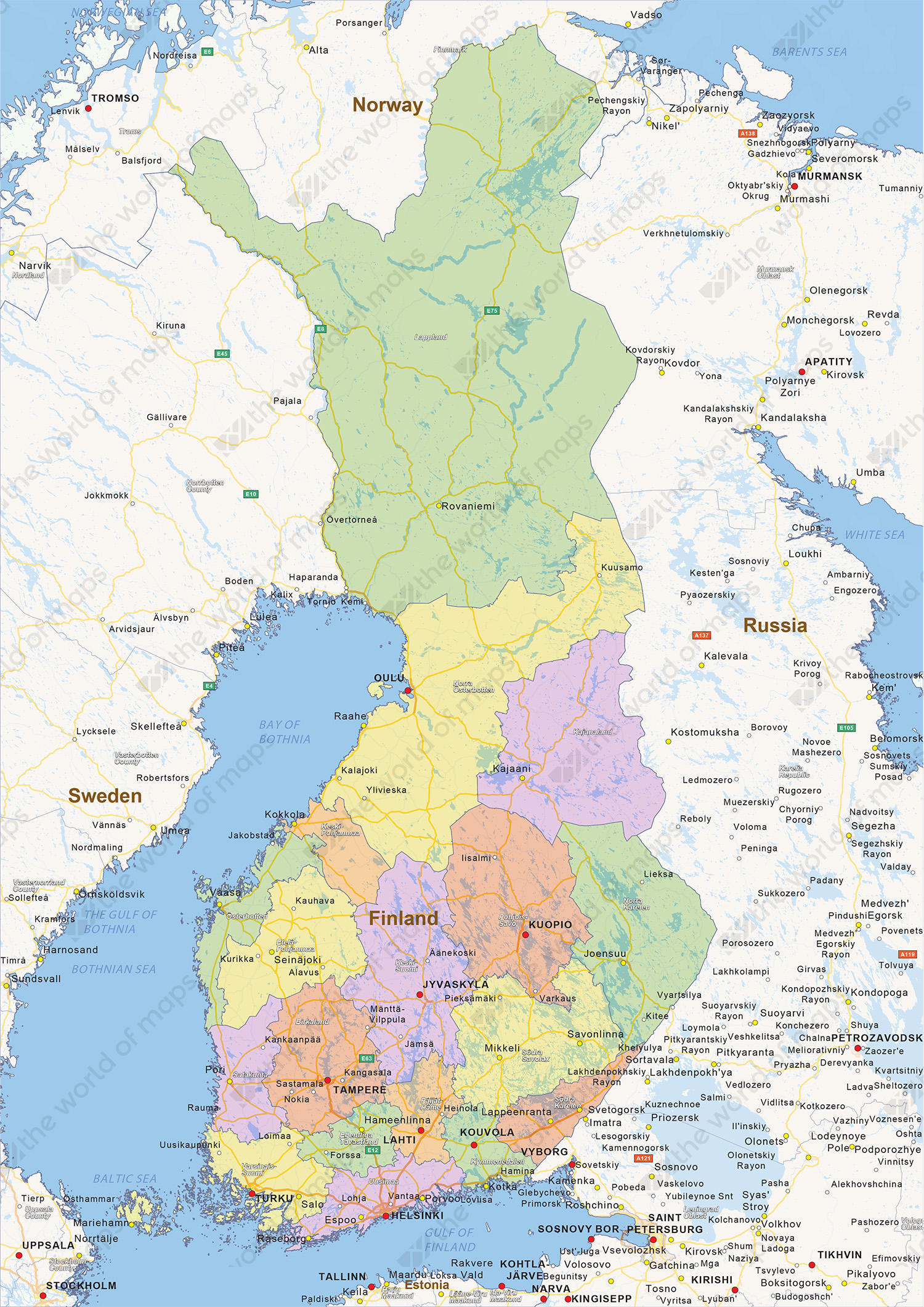 Digital political map of Finland 