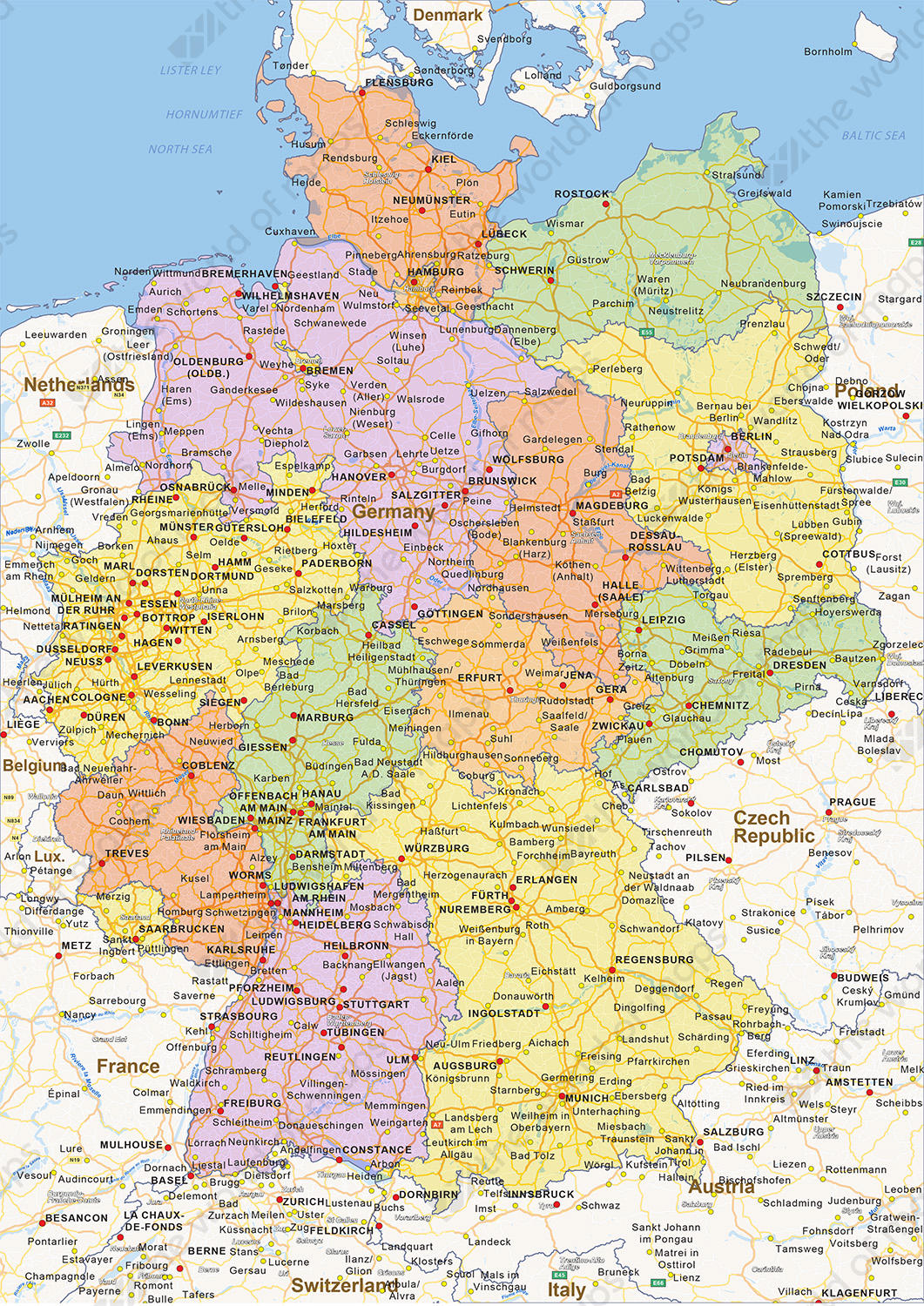 Digital political map of Germany