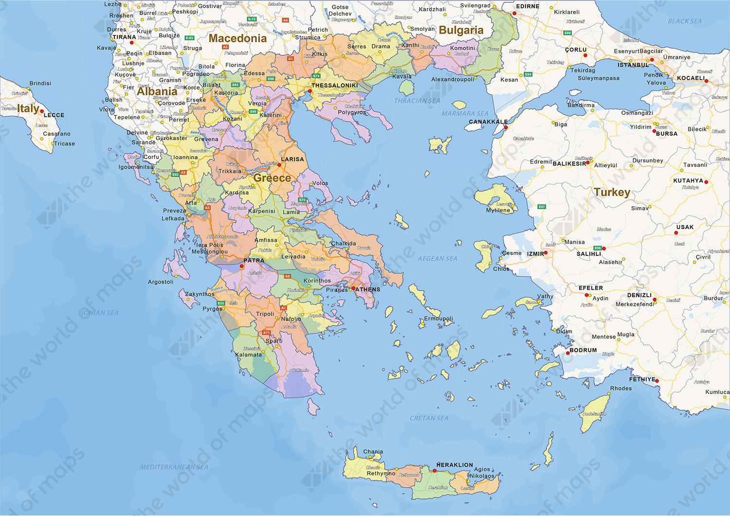 Digital political map of Greece 