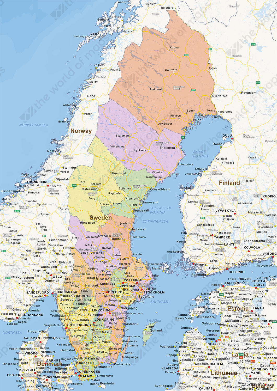 Digital political map of Sweden 