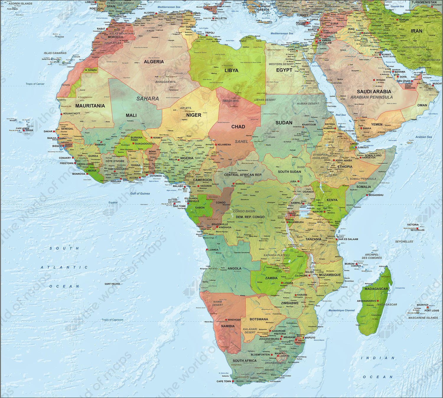 Digital Political Map Of Africa With Relief 1294 The World Of