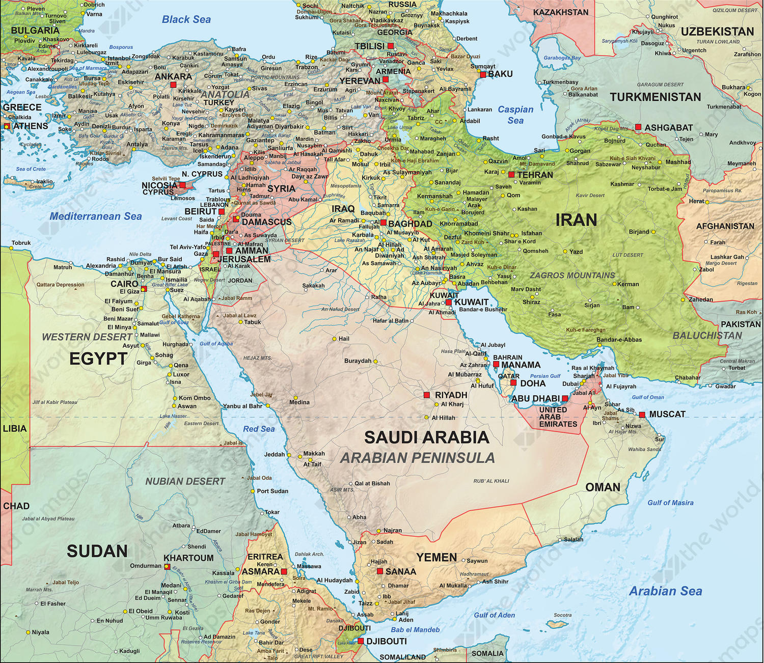 Middle East Political Map Free Printable Maps Middle East Map