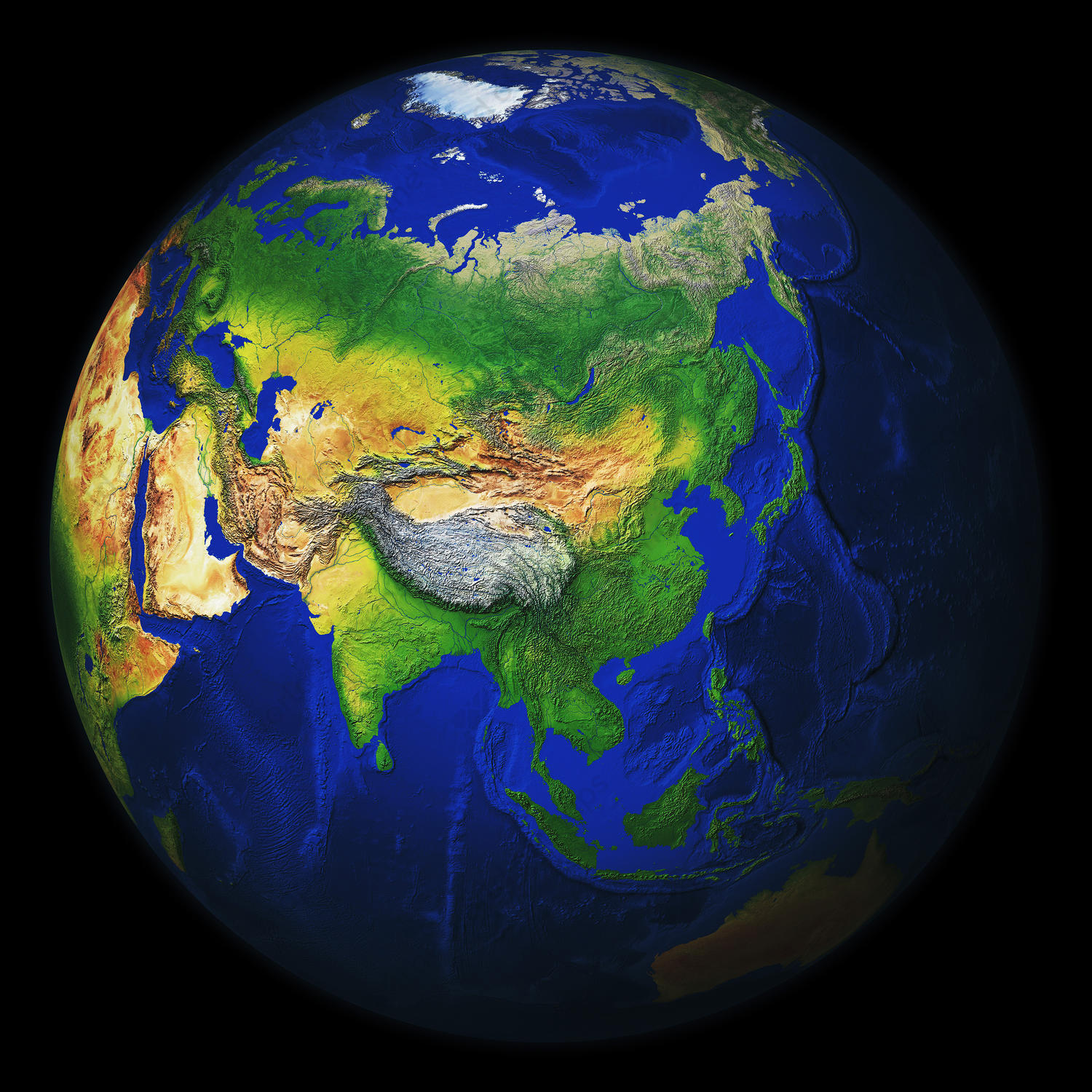 Digital globe image Asia with relief Digital globe image Asia with relief