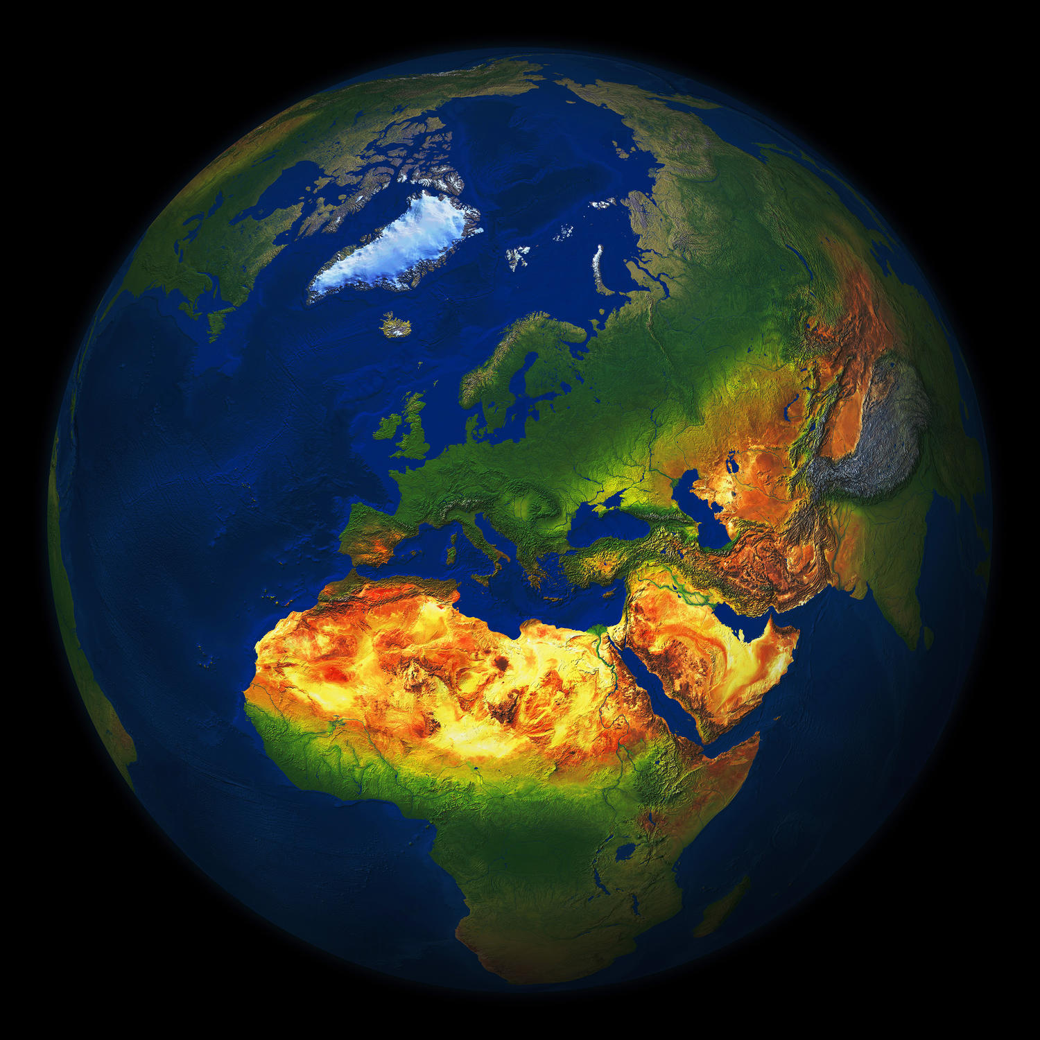 Digital world globe image Europe with relief 