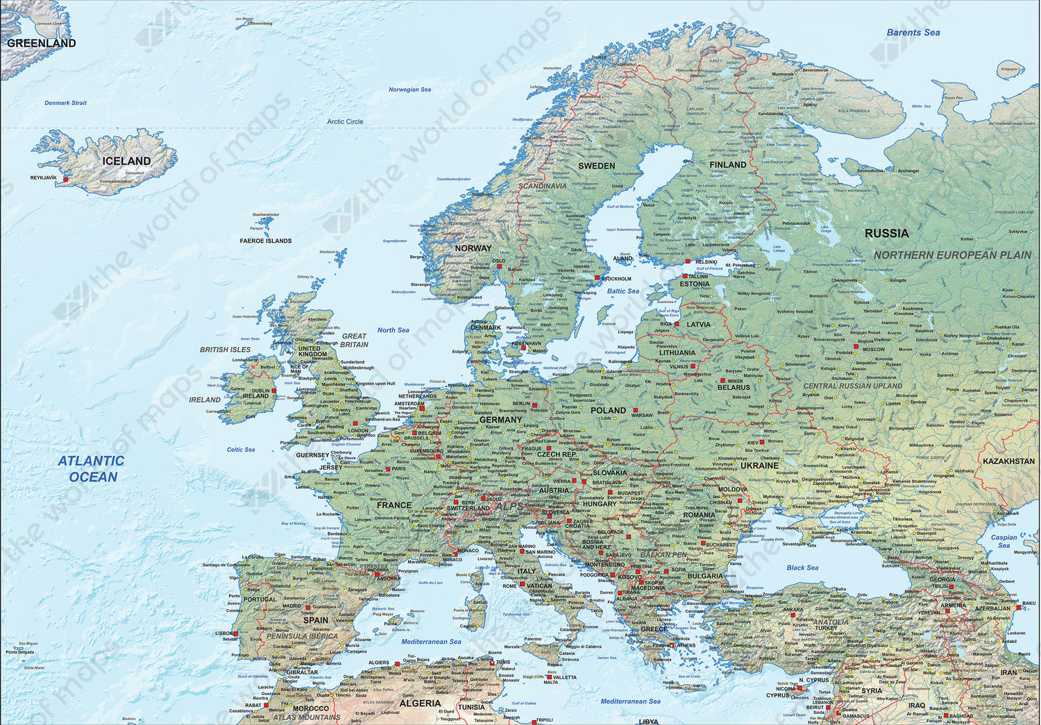  Digital vector map Europe Physical