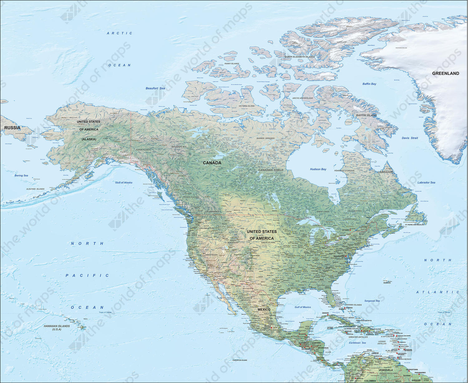 Physical Map Of North America Maping Resources