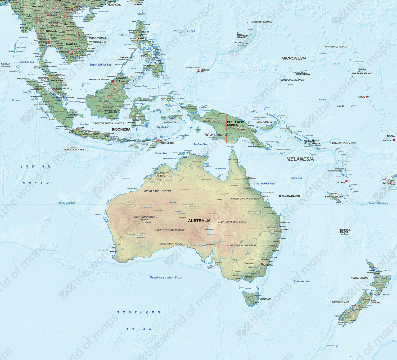 Digital map Oceania physical Digital map Oceania physical